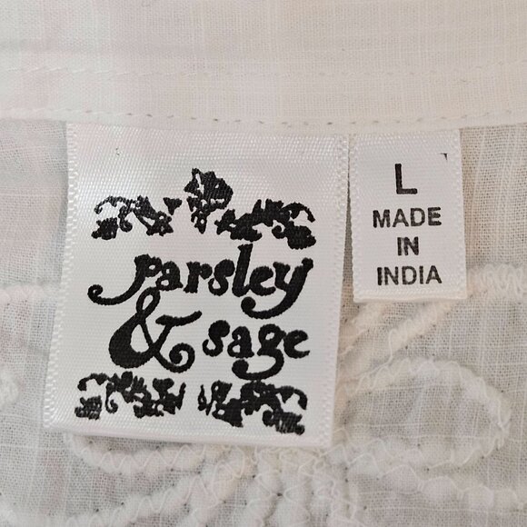 Parsley & Sage Shirt Large White Embroidered Button-Up Indie Asymmetrical Boho - Picture 5 of 8